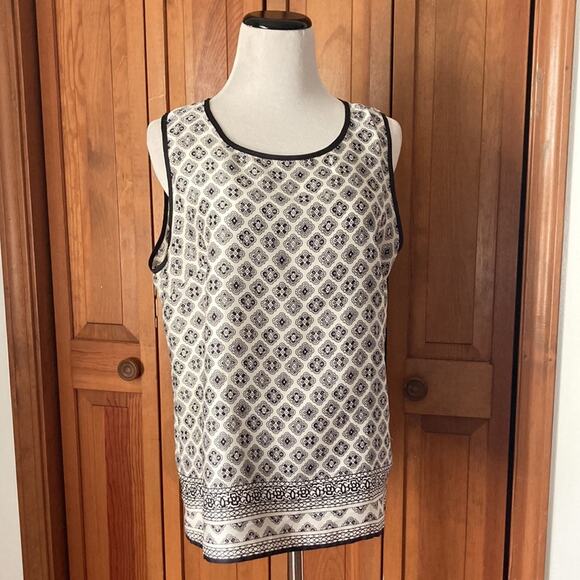 Talbots Black & White Print Semi Sheer Shell, Size LP - Picture 2 of 10